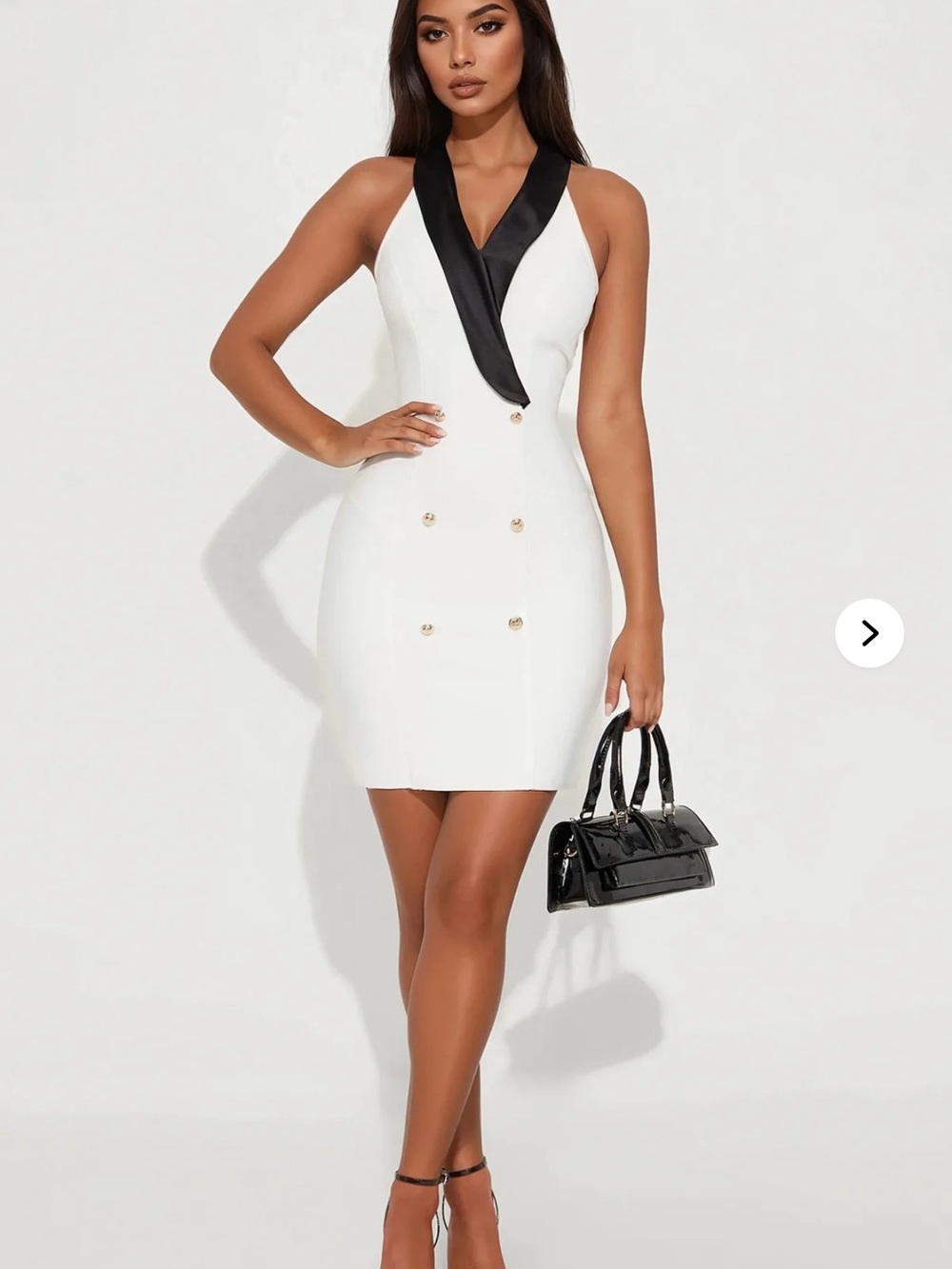 NWT! White  Mini Dress with Black Satin Lapel